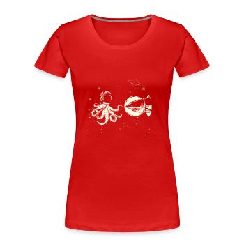 Encounter between shark and octopus in space - Women's Premium Organic T-Shirt - red - Front - Mia (176cm)