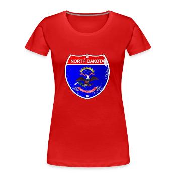 Icônes du drapeau du Dakota du Nord comme panneau inter-États - T-shirt bio Premium Femme - rouge - Devant - Mia (176cm)