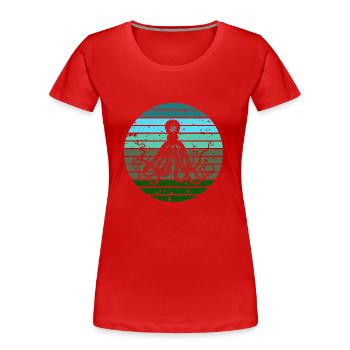 Grün blaues Oktopus Retro Artwork Sunrise - Frauen Premium Bio T-Shirt - Rot - Vorne - Mia (176cm)