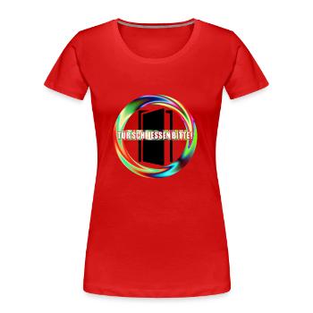 Tuer schliessen bitte | Tür schließen bitte - Frauen Premium Bio T-Shirt - Rot - Vorne - Mia (176cm)