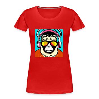 Monkey listening to music with headphones - Women's Premium Organic T-Shirt - red - Front - Mia (176cm)