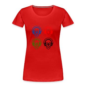 Skulls listening to music with headphones - Women's Premium Organic T-Shirt - red - Front - Mia (176cm)
