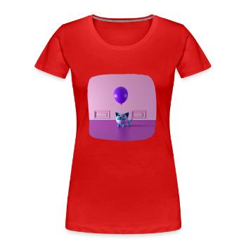 A cat with a mustache holding a balloon - Women's Premium Organic T-Shirt - red - Front - Mia (176cm)