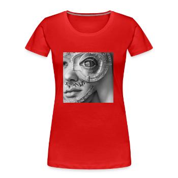 Alien Street wear - Look here ? - Frauen Premium Bio T-Shirt - Rot - Vorne - Mia (176cm)