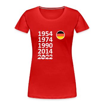 WM, 2022, Fußball, Deutschland - Frauen Premium Bio T-Shirt - Rot - Vorne - Mia (176cm)