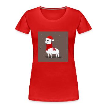 Lama Rot-Weiß Weihnachtsschal 2 - Frauen Premium Bio T-Shirt - Rot - Vorne - Mia (176cm)