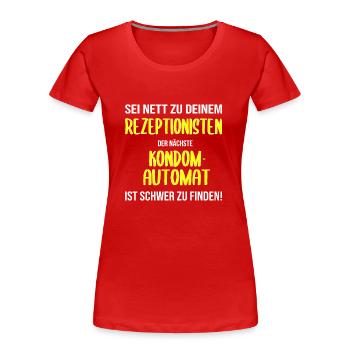 Rezeptionist Hotel Pension Kondome Geschenk lustig - Frauen Premium Bio T-Shirt - Rot - Vorne - Mia (176cm)