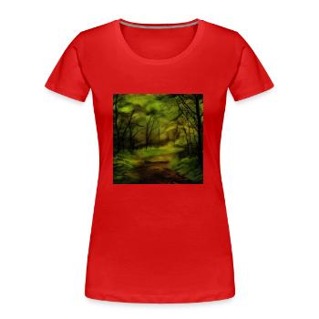 Dark watercolor forest nature - Women's Premium Organic T-Shirt - red - Front - Mia (176cm)