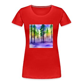 Abend im Aquarellwald - Frauen Premium Bio T-Shirt - Rot - Vorne - Mia (176cm)
