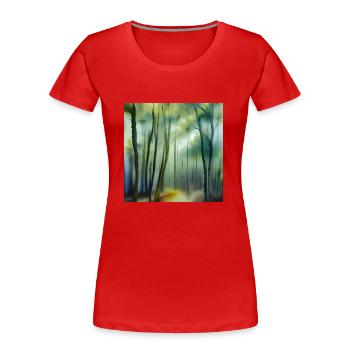 Nebel im Aquarellwald - Frauen Premium Bio T-Shirt - Rot - Vorne - Mia (176cm)