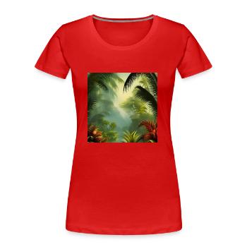 Exotisches Dschungel-Kunstwerk - Frauen Premium Bio T-Shirt - Rot - Vorne - Mia (176cm)