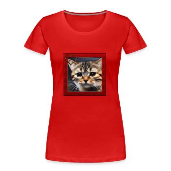 Katzenportrait 2 - Frauen Premium Bio T-Shirt - Rot - Vorne - Mia (176cm)