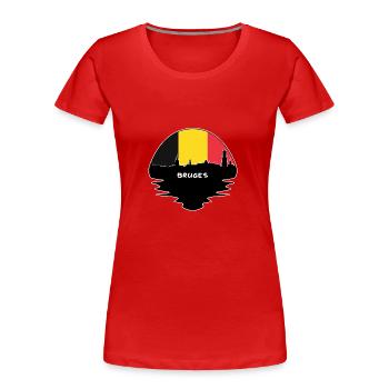 Bruges Belgique Drapeau Skyline Voyage Silhouette - T-shirt bio Premium Femme - rouge - Devant - Mia (176cm)