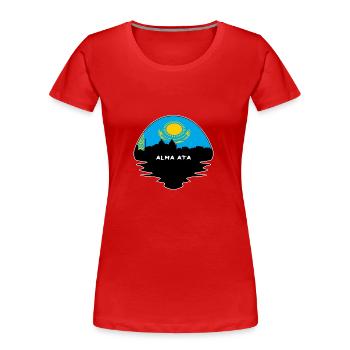Alma Ata Kazakhstan Flag Skyline Silhouette Voyage - T-shirt bio Premium Femme - rouge - Devant - Mia (176cm)