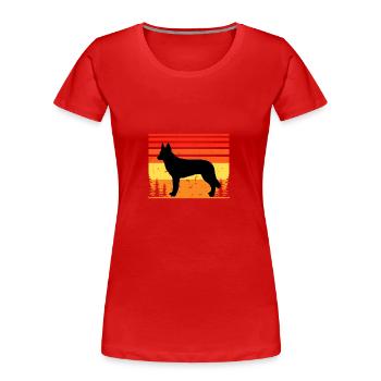 Czechoslovak Wolfdog Dog Silhouette Retro Sunset - Women's Premium Organic T-Shirt - red - Front - Mia (176cm)