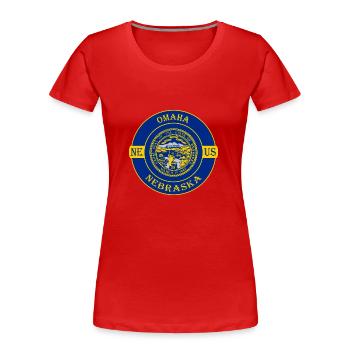 Omaha Nebraska Flagge USA Reise Souvenir Abzeichen - Frauen Premium Bio T-Shirt - Rot - Vorne - Mia (176cm)