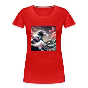 Blumen-Tsunami am Fuji - Frauen Premium Bio T-Shirt - Rot - Vorne - Mia (176cm)