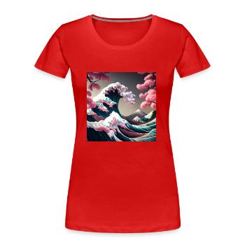 Tsunami Florale au Mont Fuji - T-shirt bio Premium Femme - rouge - Devant - Mia (176cm)