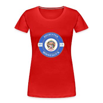 Rochester Minnesota Flag USA Travel Souvenir Badge - Women's Premium Organic T-Shirt - red - Front - Mia (176cm)