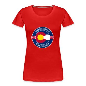 Westminster Colorado Flag USA Souvenir Badge - T-shirt bio Premium Femme - rouge - Devant - Mia (176cm)