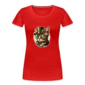 Chat Steampunk avec chapeau et lunettes - T-shirt bio Premium Femme - rouge - Devant - Mia (176cm)