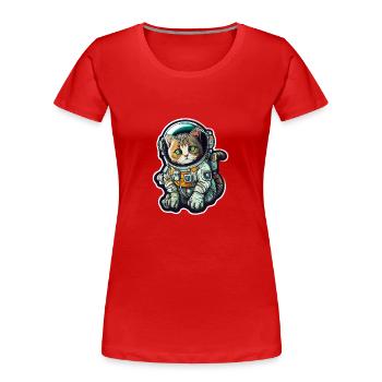 Meownaut Astronauten Katze für Katzenpapa - Frauen Premium Bio T-Shirt - Rot - Vorne - Mia (176cm)