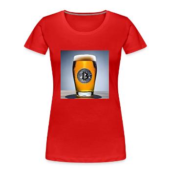 Logo Bitcoin sur un verre à bière rempli - T-shirt bio Premium Femme - rouge - Devant - Mia (176cm)