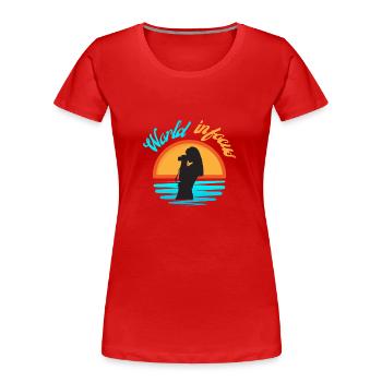 Welt im Fokus - Frauen Premium Bio T-Shirt - Rot - Vorne - Mia (176cm)