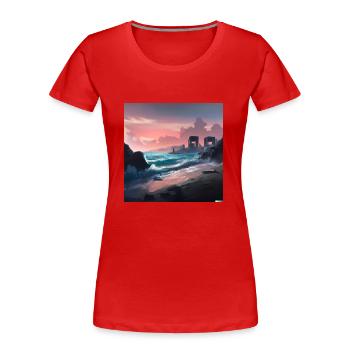 Futur art numérique de plage dystopique - T-shirt bio Premium Femme - rouge - Devant - Mia (176cm)