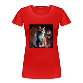 Psychedelische Katze - Frauen Premium Bio T-Shirt - Rot - Vorne - Mia (176cm)