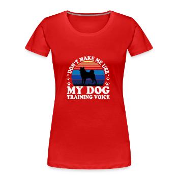 Black Norwegian Elkhound Dog Silhouette Retro Sun - Women's Premium Organic T-Shirt - red - Front - Mia (176cm)