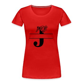 lettre j floral personnalisé - T-shirt bio Premium Femme - rouge - Devant - Mia (176cm)