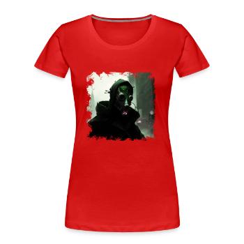 City of the future with a gloomy guardian and savior - Women's Premium Organic T-Shirt - red - Front - Mia (176cm)