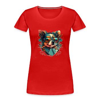 Chihuahua Hipster mit Sonnenbrille im Trend - Frauen Premium Bio T-Shirt - Rot - Vorne - Mia (176cm)