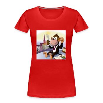 Cooler Affe trinkt im Cafè einen Latte Macchiato - Frauen Premium Bio T-Shirt - Rot - Vorne - Mia (176cm)