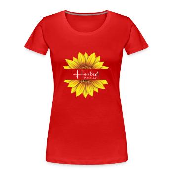 Christian Sunflower design I am Healed 1 Peter 2: - Women's Premium Organic T-Shirt - red - Front - Mia (176cm)