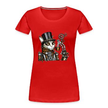 Chat Steampunk - T-shirt bio Premium Femme - rouge - Devant - Mia (176cm)