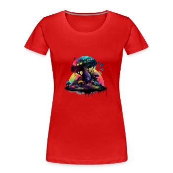 Trippy Magic Mushroom Artwork mit Wasserfarben - Frauen Premium Bio T-Shirt - Rot - Vorne - Mia (176cm)