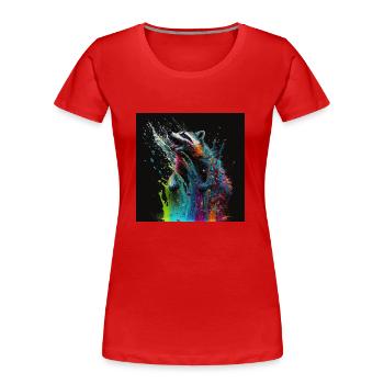 Colored raccoon, unique design - Women's Premium Organic T-Shirt - red - Front - Mia (176cm)