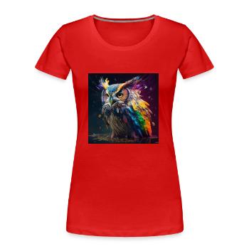 Farbige Eule, einzigartiges Design - Frauen Premium Bio T-Shirt - Rot - Vorne - Mia (176cm)