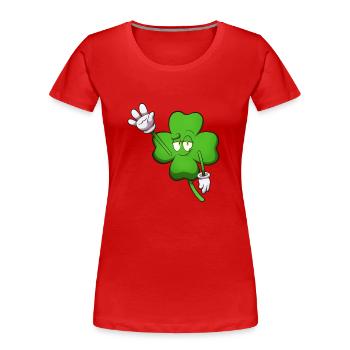 Four-Leaf Clover Character Waving - Women's Premium Organic T-Shirt - red - Front - Mia (176cm)