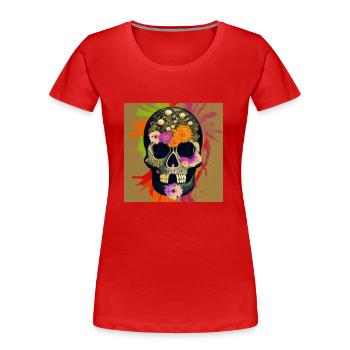 Schädel mit Schmuck aus Blumen - Frauen Premium Bio T-Shirt - Rot - Vorne - Mia (176cm)