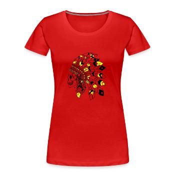 Skull with black and yellow Indian headdress - Women's Premium Organic T-Shirt - red - Front - Mia (176cm)