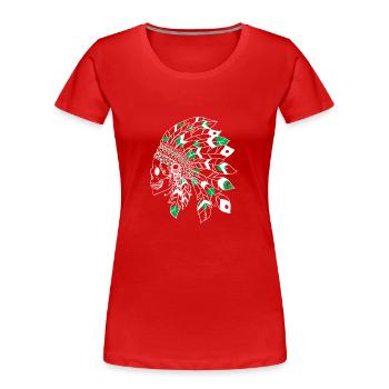 skull with white and green Indian headdress - Women's Premium Organic T-Shirt - red - Front - Mia (176cm)