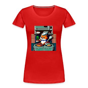 cooking cat in 8 bit as a chef in the kitchen - Women's Premium Organic T-Shirt - red - Front - Mia (176cm)