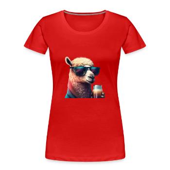 Lama élégant avec de la bière et des lunettes de soleil fraîches - T-shirt bio Premium Femme - rouge - Devant - Mia (176cm)