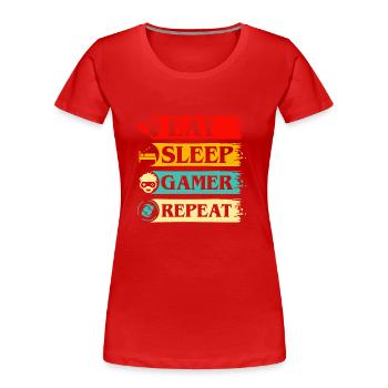 Essen Schlaf Gamer Wiederholung Spielkonsole Geek - Frauen Premium Bio T-Shirt - Rot - Vorne - Mia (176cm)
