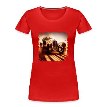 Beim Oldtimer-Rennen einen Oldtimer erleben - Frauen Premium Bio T-Shirt - Rot - Vorne - Mia (176cm)