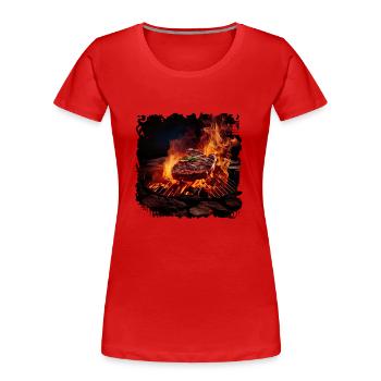 Meat is a source of high-quality protein - Women's Premium Organic T-Shirt - red - Front - Mia (176cm)