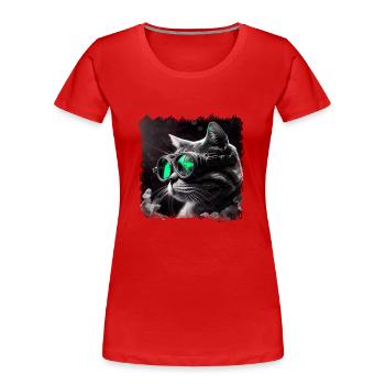 Katzen haben ausgezeichnete Nachtsicht - Frauen Premium Bio T-Shirt - Rot - Vorne - Mia (176cm)